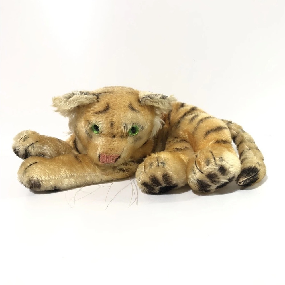 Vintage 1940’s-1950’s STEIFF Stuffed Mohair Lounging Bengal Tiger 14” EUC